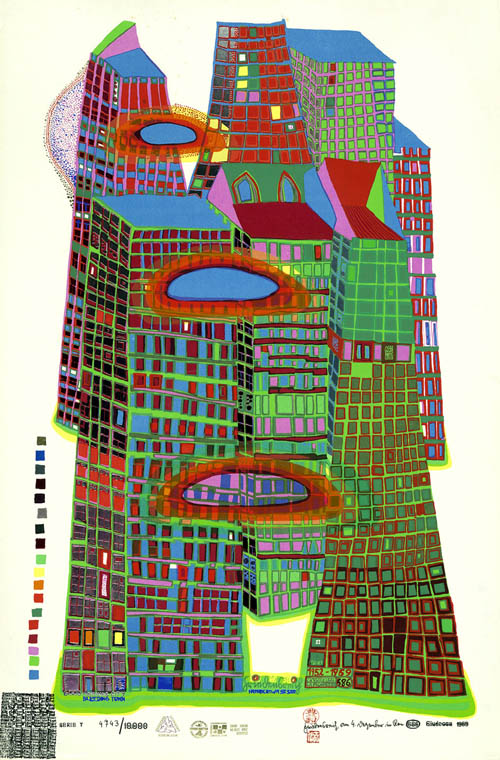 Hundertwasser - Good Morning City - Bleeding Town - series Y - 1969 color screenprint